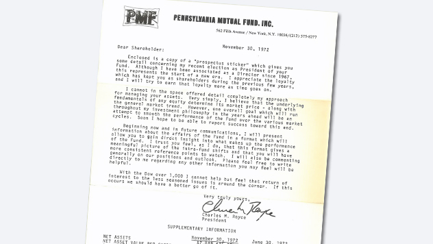 Letter from Chuck Royce announcing his management of Pennsylvania Mutual Fund